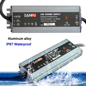 LED ultra-plonas vandeniui juostelės maitinimo IP67 60W/100W/120W/150W/200W/250W/300W transformatorius 175V~240V, kad DC12V 24V