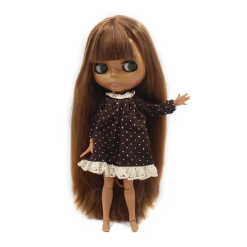 LEDINIS DBS Blyth lėlės rudi plaukai tamsios odos, bendras kūno blizga veidas mergaitės dovana, 30cm žaislas 1/6 bjd