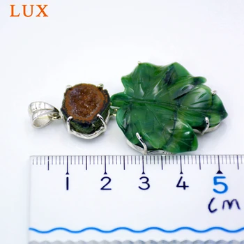 LUXjewelry Ranka raižyti agates lapai pakabukas gamtos druzy geode pakabukai už karoliai padaryti 925 sterlingas sidabro drusy papuošalai