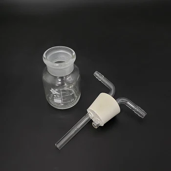 Laboratoriniai Drechsel dujų plovimo butelis prietaisas,Talpa 60ml,Daugiafunkcinis, dujų balionas,du kartus-hole 6# gumos prijungti kateterio
