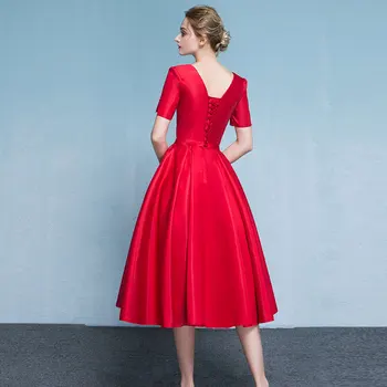 Ladybeauty Naują atvykimo 2020 Elegantiškas Raudoną vakarinę Suknelę V-Kaklo Jungiamąją Oficialią Šalies plus size trumpomis rankovėmis suknelės