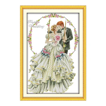 Laimingas vestuvių kryželiu rinkinys žmonės meilužis balta drobė 14ct 11ct skaičius spausdinimo medžiaga siuvinėjimui 