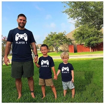 Leistuvo 1 2 Žaidėjas Atitikimo Marškinėliai Tėtis ir Sūnus Atitikimo Žaidimų Marškinėliai PlayStation Nuotolinio Rungtynių Marškinėliai Tėvas ir Vaikams Laisvalaikio Tee
