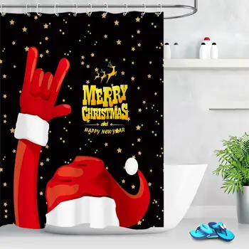 Linksmų Kalėdų Roko Grupė Apdaila, Dušo Užuolaidos Vandeniui Audinys Santa Claus Žvaigždžių Fone Vonios Užuolaidos Vonios Kambarys