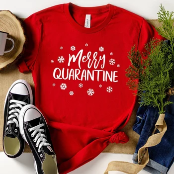 Linksmų Karantino Juokingas Kalėdų T Shirts Moteris 90s Babygirl Grafinis Tee Marškinėliai Medvilnės Didelis Dydis trumpomis Rankovėmis Viršūnes Priežastinis Laisvas
