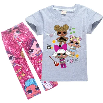 LoL suprise Originalus Vaikų Rinkiniai marškinėliai ir kelnės lol lėlės Vaikams marškinėliai Vasaros Vaikiška Mergaitė, Drabužiai Mergaitėms, Drabužiai, naktiniai marškiniai, pižamos