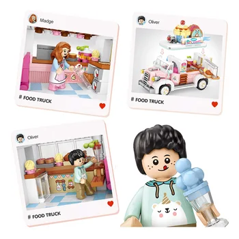 Loz miniblock vaisių triratis desertas automobilio modelį naktį turgaus prekystalio kūrimo bloką su berniukas ir mergaitė žaislas vaikams, dovanos