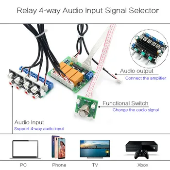 Lusya Mygtuką perjungimo Relė 4-way Audio Įvesties Signalų perjungimo svirties Perjungimo RCA Audio Perjungti Įvesties Pasirinkimo apdailos Lentos