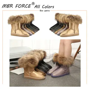 MBR JĖGA Moterų natūralus nekilnojamojo fox fur sniego batai mada batai moterims iš aukštos kokybės natūralios odos Neperšlampami Batai