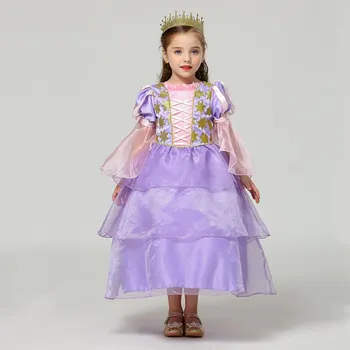 MUABABY Merginos Tangled Rapunzel Princesė Kostiumas Sudegintasis Rankovėmis Sluoksniuotos Šalis Suknelė Drabužius Vaikams Helovinas Fancy Dress Up Frock