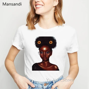 Madinga Juoda Mergina Atspausdinta marškinėliai moterims drabužių 2019 Melanino Poppin marškinėlius moterų Harajuku marškinėliai tumblr topai marškinėliai, femme