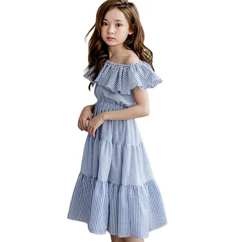 Mados 2020 metų Vasaros Juostele Mergaičių Suknelės Vaikams Grynos Medvilnės Paplūdimio Suknelės Mergaitėms Elegantiškas Kūdikių Mergaites už peties Suknelės, #8517