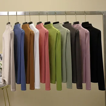 Mados 8 spalvų pusė Moterų Golfo marškinėliai rudens Mados Elegantiškas Moteris, kietas ilgomis Rankovėmis marškinėliai slim Atsitiktinis bazės Tee viršūnės