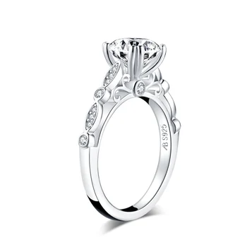 Mados 925 Sterlingas Sidabro 2.0 CT Round Cut Sužadėtuvių Žiedas Imituoti Deimantų Moterų Vestuvių Sidabro Žiedai, Papuošalai, Dovanos