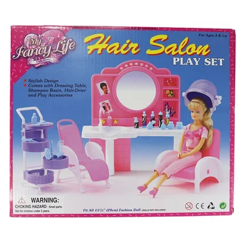 Mados Baldai Plaukų Salonas Žaisti tualetinis staliukas + Plaukų Džiovintuvas Kaitinimo Elementas + Šampūnas Kėdės ir Aksesuarų Barbie