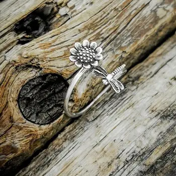 Mados Daisy Saulėgrąžų Mažas Dragonfly Vabzdžių Moterų Žiedai Vestuvės Vestuvinis Žiedas Šaliai, Papuošalai
