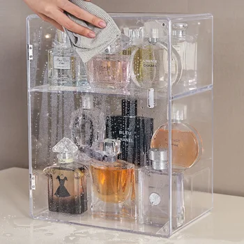Mados Skaidraus Akrilo Naujas Makiažas Organizatorius Vandeniui Atsparus Dulkėms Vonios Kosmetikos Laikymo Dėžutė Darbalaukio Grožio Prefume Saugojimo Dėžutė