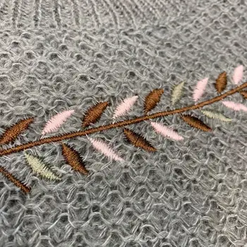 Mados mink kašmyras plaukuotas vilnos megztinis storas šiltas dryžuotas megztiniai vilnos sluoksną moterų lapų siuvinėjimo dizainą kašmyro megztinis F2313
