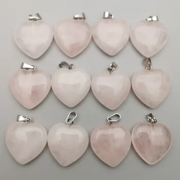 Mados natūralus akmuo kvarcas rose geros kokybės rožinės meilės širdies pakabučiai papuošalai priėmimo 20mm 50pcs Didmeninė nemokamas pristatymas