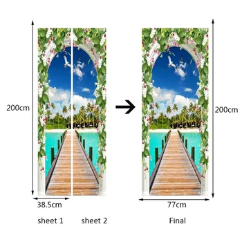 Marina Medinių Tilto Arka 3D PVC lipnios Durų Lipdukas, Foto Tapetai, Freskos Kambarį Miegamojo Durų Apdailos Lipdukai