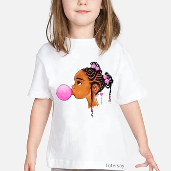 Mažai melanino karalienės laiškas spausdinti marškinėliai mergaitėms kawaii vaikams rūbų, grafinis tshirts merginos 2-15 metų vasaros viršūnes t-shirt