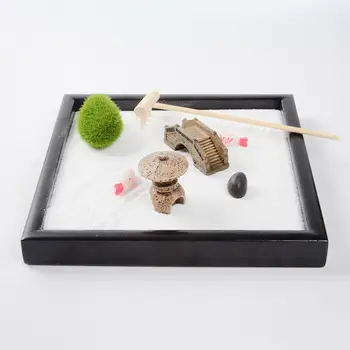 Mediniai Zen Smėlio Dėžutė Mini Darbalaukio Smėlio Sodo Office Apdaila Bamboo Pen Stumia Smėlio Piešinys Gildijos Figūrėlės & Miniaturees