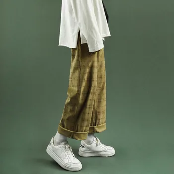 Medvilnė Velvetas Kelnės, vyriškos Mados Retro Atsitiktinis Pledas Kelnės Vyrams Streetwear Prarasti Hip-hop Tiesiai Pločio Kojų Kelnės Mens S-2XL