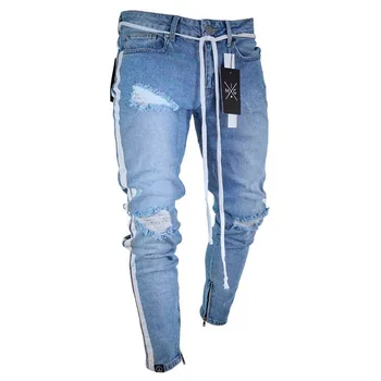 Medvilnės Jean vyriškos Kelnės Derliaus Skylę Kietas Kelnės Vaikinai 2019 M. Vasarą Europos, Amerikos Stiliaus Plius Dydis 3XL ripped jeans Vyriška