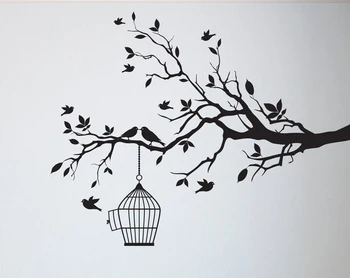 Medžio Sienos Lipdukas Lipdukas Miegamasis gyvybės medžio šaknys paukščių plaukioja toli namų dekoro Paukščių narvuose. A7-009