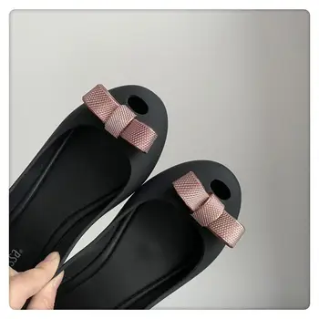 Melisa Vasaros Mados Korėjos Stiliaus Klasikinis Bowtie Seklių Moterų Paplūdimio Pažymėjo Tne Sandalai Pleištai Slip-On Lady Želė Batai