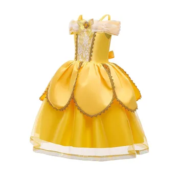 Mergaitės Belle Suknelė Fantazijos Shoulderless Princesė Kostiumas Vaikams Helovyno Cosplay Šalies Kamuolys Suknelė
