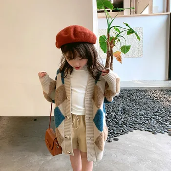 Mergaičių Paltai Bamblys Vaikams Ilgomis Rankovėmis Deimanto Modelis Negabaritinių Ilgomis Rankovėmis Džemperis Cardigan Vaikai Ilgai Ilgis 2019 Žiemos Drabužių