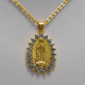 Mergelės Marijos kalnų krištolas Karoliai Karoliai Pakabukas Grandinės Aukso Spalvos Deivė Katalikų Papuošalai Karoliai Moterų Katalikybė