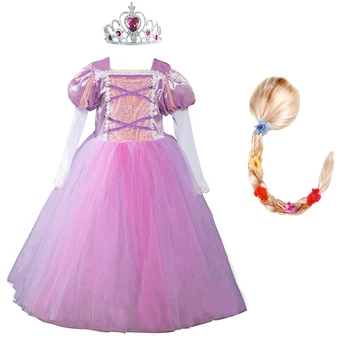 Merginos Rapunzel Suknelė Vaikams ilgomis Rankovėmis Susivėlęs Drabužiai Vaikams Kalėdų Karnavalas Rudenį Rudenį Kostiumu Mergina Perukas ir Reikmenys