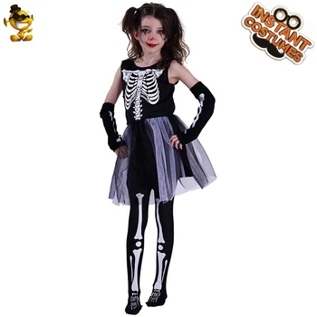 Merginos Skeletas Dress Helovinas Demonas Cosplay Kostiumų Kaukolė Vaikai Šalis Fancy Dress Atostogų Vaidmuo Žaisti Drabužiai
