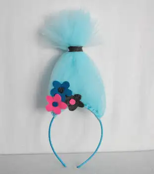 Merginos Troliai įkvėpė Plaukų Lankelis Aguonos Gėlių ekrano užsklandą Perukas Rožinės spalvos Tiulio Hairband vaivorykštė Troll Cosplay Kostiumas