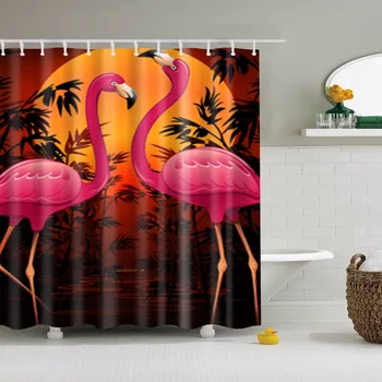 Mielas Gyvūnų Pink Flamingo Dušo Užuolaidų Audinys atsparus Vandeniui Poliesterio Vonios Užuolaidėlės Su Kabliukais 180x180cm