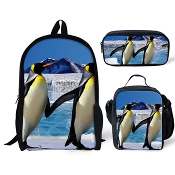 Mielas Pingvinas 3D Spausdinimo Mokyklos Maišeliai Paauglių Mergaičių, Berniukai, Vaikai, Vaikams, Mokyklos Kuprinė Peties Knygos Krepšiai Vaiko Kuprinę