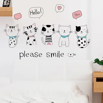 Mielas animacinių filmų Katės Sienų Lipdukai, Vaikų kambarys, vaiko kambarys Apdailos Eco-friendy lipnios Vinilo Sienos Lipdukai Namų Dekoro