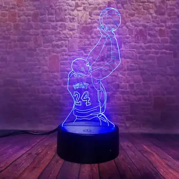 Mirksi 3D naktinė lempa Regėjimo Iliuzija LED 7 Spalvų Keitimas Blykstės Šviesos Kobe Bryant 24 Pav Modelis Žaislai
