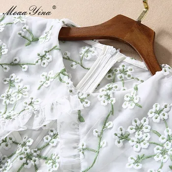 MoaaYina Mados kilimo ir tūpimo Tako suknelė Vasaros Moterų Suknelė trumpomis rankovėmis Gėlių Siuvinėjimų Suknelės