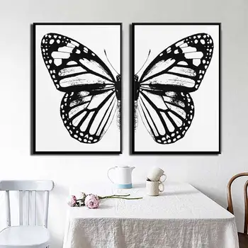 Monarch Butterfly Kairėn, Dešinėn Drugelio Sparno Derliaus Drugeliai Juoda ir Balta Plakatas Sienos Meno Tapybos Drobės Namų Puošybai