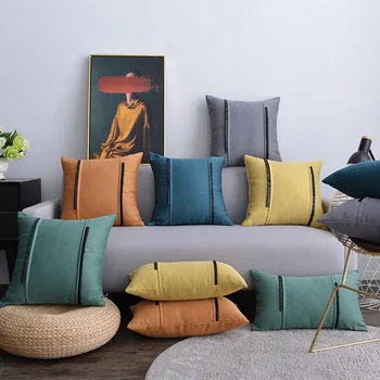 Morandi kietas kratinys sofa dekoratyvinė pagalvėlė padengti black PU linija namuose pagalvė padengti oranžinė juoda biuro kėdė sėdynės užvalkalas