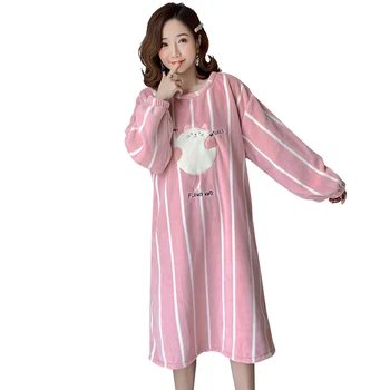 Moteris Flanelė Nightgowns Mielas princesė Nightdress Sleepwear ilgomis Rankovėmis WinterKeep Šiltas naktiniai drabužiai Laisvi Sleepshirts
