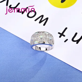Moteris Masto Vestuvių Piršto Žiedą Prekės 925 Sterlingas Sidabro Papuošalai Micro Apdaila Visiškai Balta Kubinis Cirkonis Crystal White Opal Žiedas
