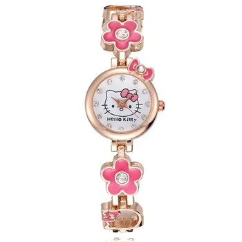 Moteris, Mergina, Laikrodžių Apyrankės Animacinių Filmų Pink Cat Kitten Mados Atsitiktinis Suknelė Kvarcinis Laikrodis Vaikams Moterų Mujer Relojes Vaikas Laikrodis