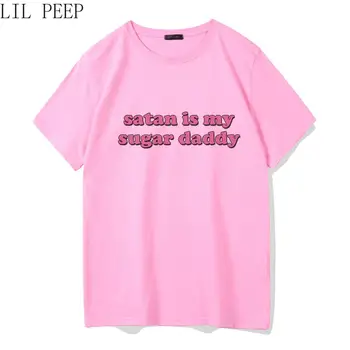 Moteris Viršūnes juokinga, kad Šėtonas Yra Mano Sugar Daddy laišką atspausdinta Marškinėliai mados Atsitiktinis Harajuku Streetwear XS-XL dydžio marškinėlius