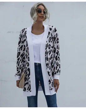 Moterys, Nauja Rudens Žiemos Spausdinti Ilgi susagstomi megztiniai 2020 ilgomis Rankovėmis Moterų Leopard Cardigan Kailis Plius Dydis Moterų Ilgas Megztinis, Paltai