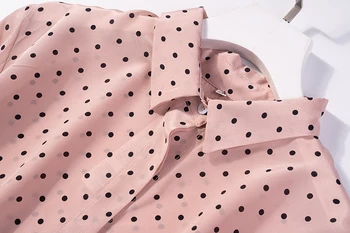 Moterų Gryno Šilko Marškinėliai Viršuje Palaidinė Pink Dots Darbo Pritvirtinti Mygtukų M L XL JN067