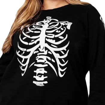 Moterų Helovinas Naujas Skeletas Spausdinti Ilgomis Rankovėmis Marškinėliai Kieto Spalvų Helovinas T-Shirt